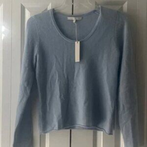 NWT NakedCashmere, 100% Cashmere Boatneck Crop Sweater, Baby Blue, Medium